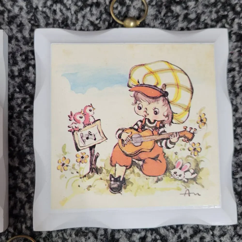 Vintage Children's Painted Wooden Plaque Wall Hanging Decor